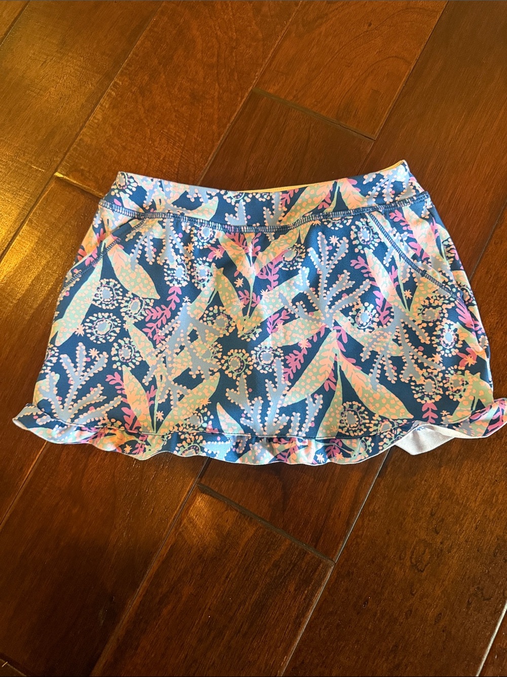 Lilly Pulitzer Blue Mini Skort with Pink & White Floral Print